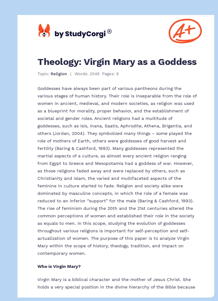 Theology: Virgin Mary as a Goddess. Page 1