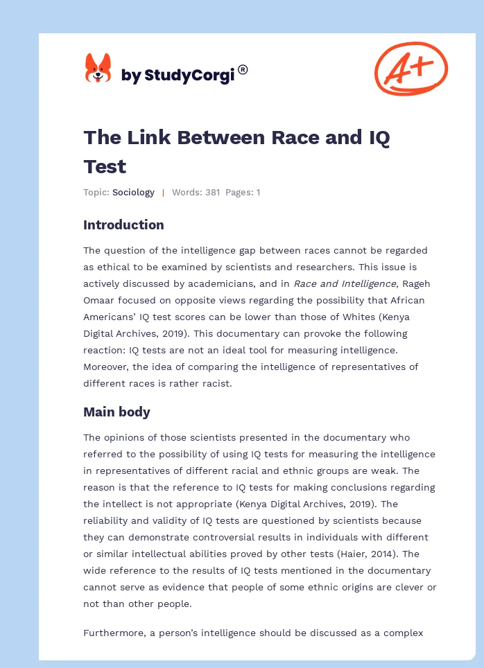 The Link Between Race and IQ Test. Page 1