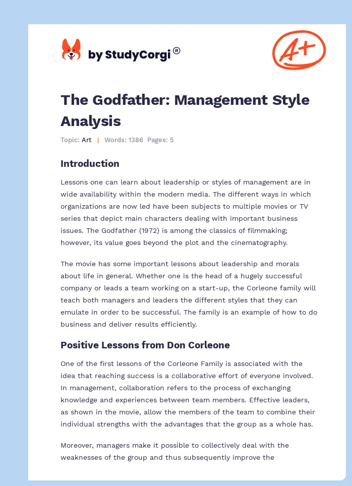 The Godfather: Management Style Analysis. Page 1