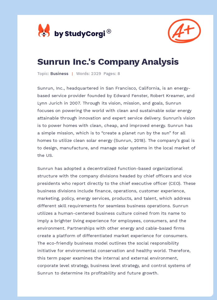 Sunrun Inc.'s Company Analysis. Page 1