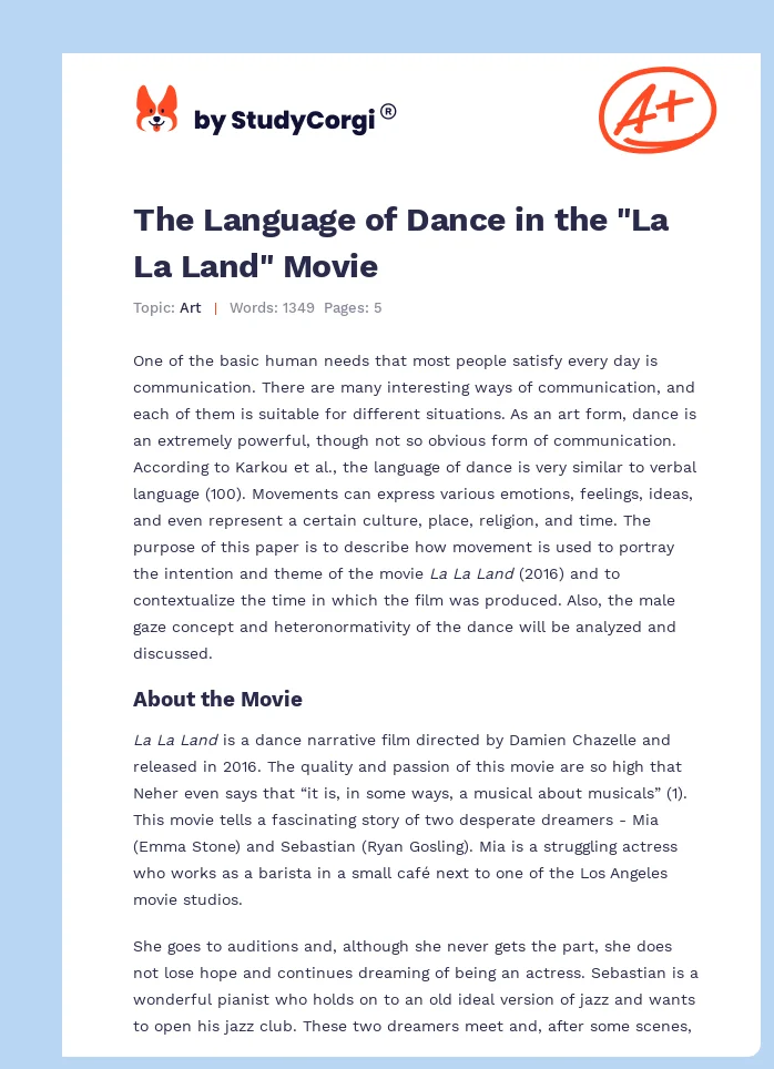 The Language of Dance in the "La La Land" Movie. Page 1