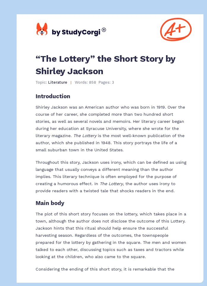 “The Lottery” the Short Story by Shirley Jackson. Page 1
