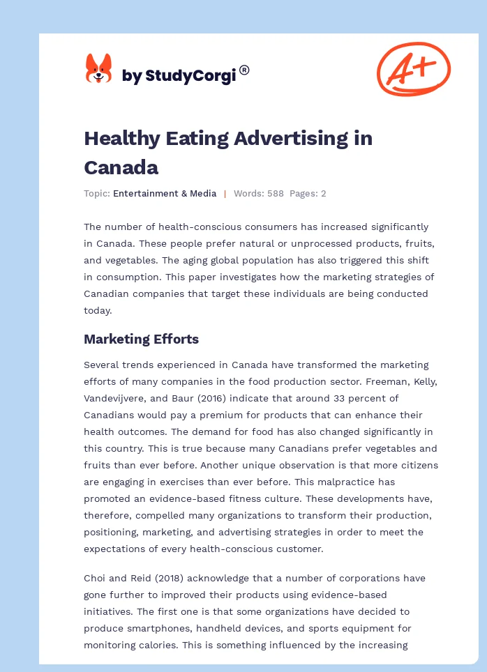 Healthy Eating Advertising in Canada. Page 1
