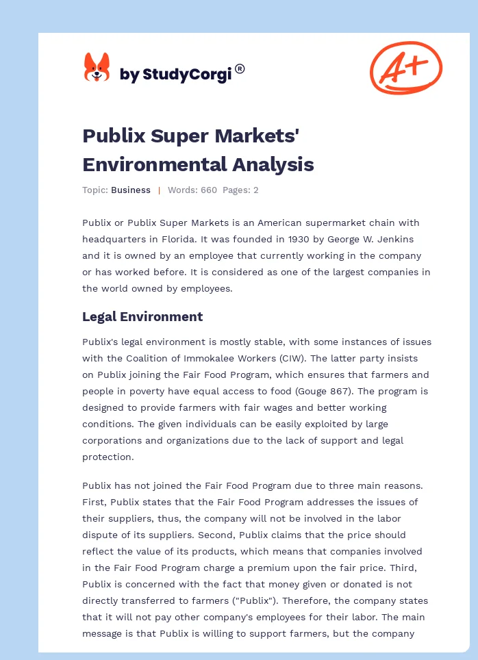 Publix Super Markets' Environmental Analysis. Page 1