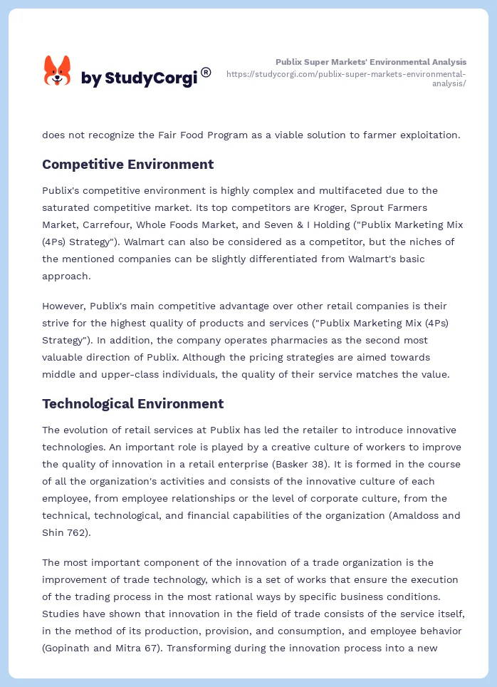 Publix Super Markets' Environmental Analysis. Page 2