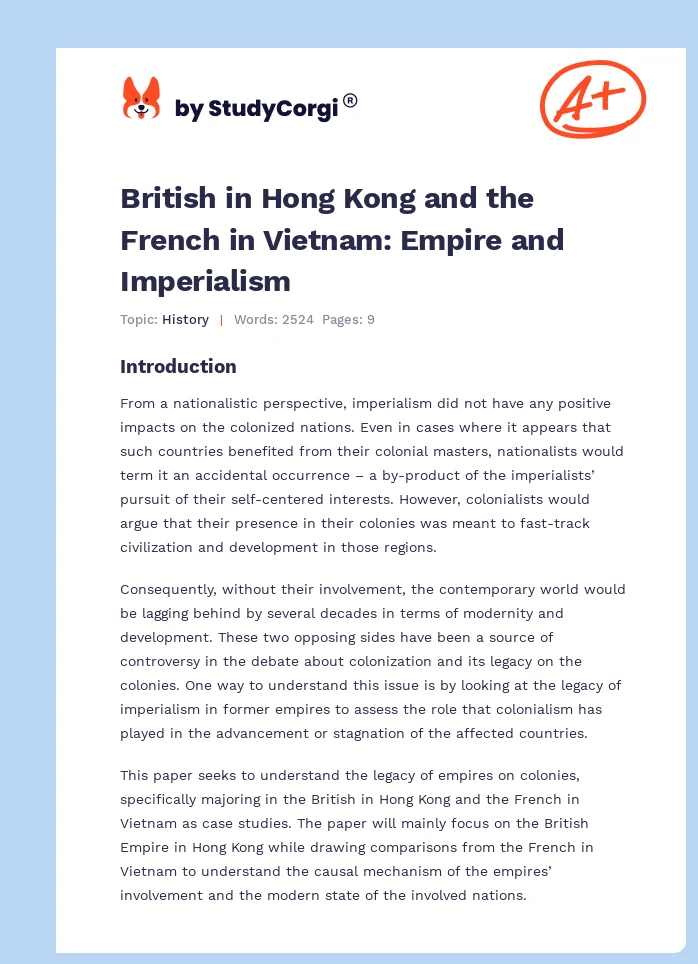 British in Hong Kong and the French in Vietnam: Empire and Imperialism. Page 1