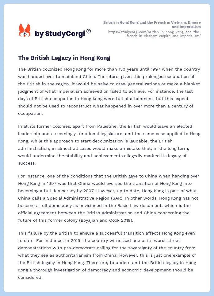 British in Hong Kong and the French in Vietnam: Empire and Imperialism. Page 2