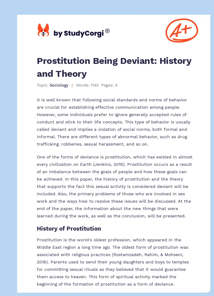 Prostitution Being Deviant: History and Theory. Page 1