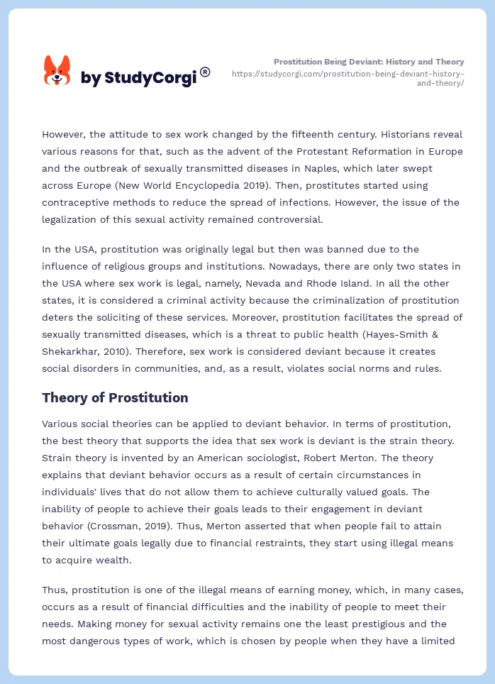 Prostitution Being Deviant: History and Theory. Page 2