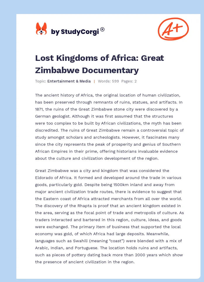 Lost Kingdoms of Africa: Great Zimbabwe Documentary. Page 1