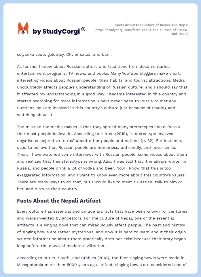 Facts About the Culture of Russia and Nepal. Page 2