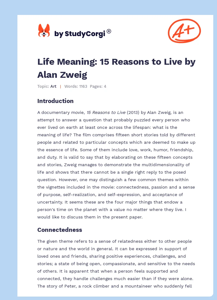 Life Meaning: 15 Reasons to Live by Alan Zweig. Page 1