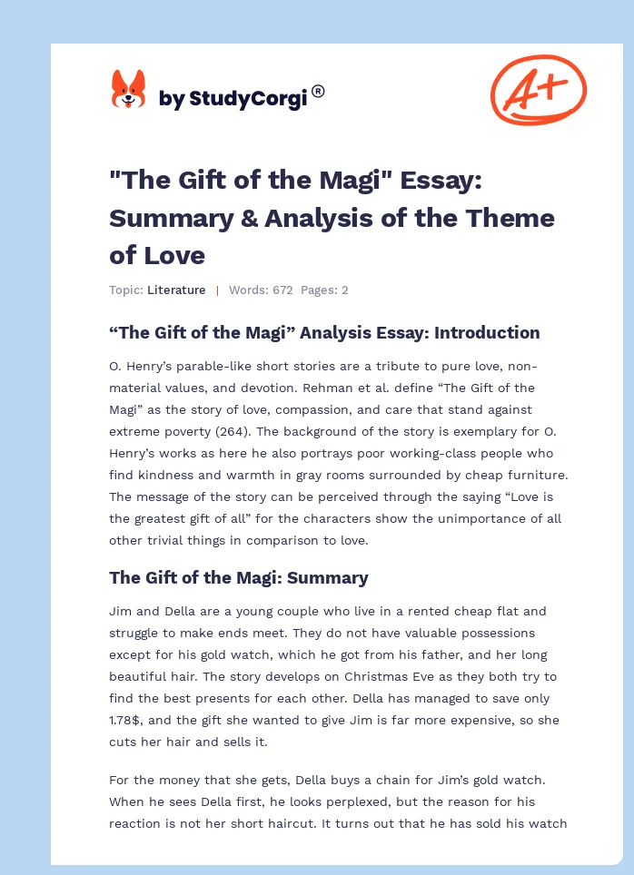 "The Gift of the Magi" Essay: Summary & Analysis of the Theme of Love. Page 1