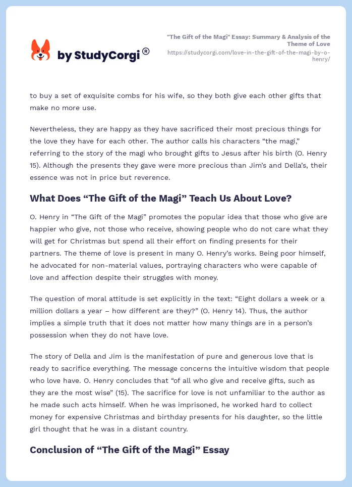 "The Gift of the Magi" Essay: Summary & Analysis of the Theme of Love. Page 2