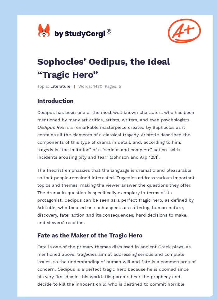 Sophocles’ Oedipus, the Ideal “Tragic Hero”. Page 1