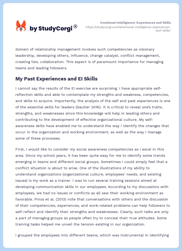 Emotional Intelligence: Experiences and Skills. Page 2