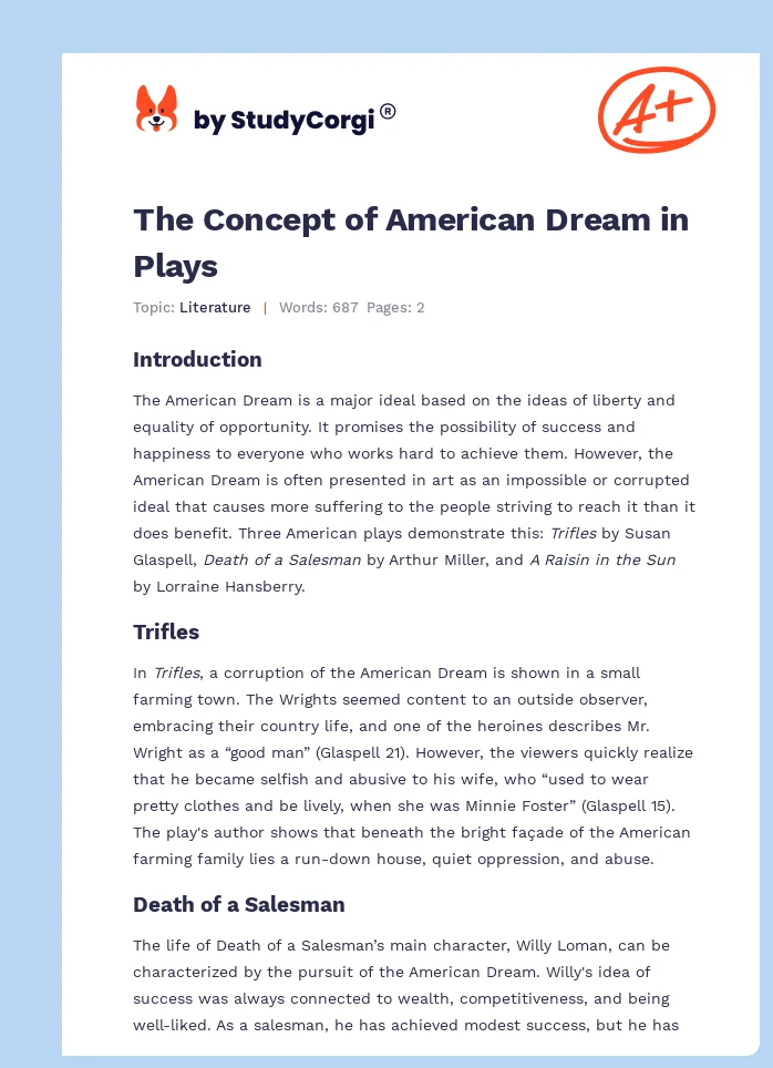 The Concept of American Dream in Plays. Page 1