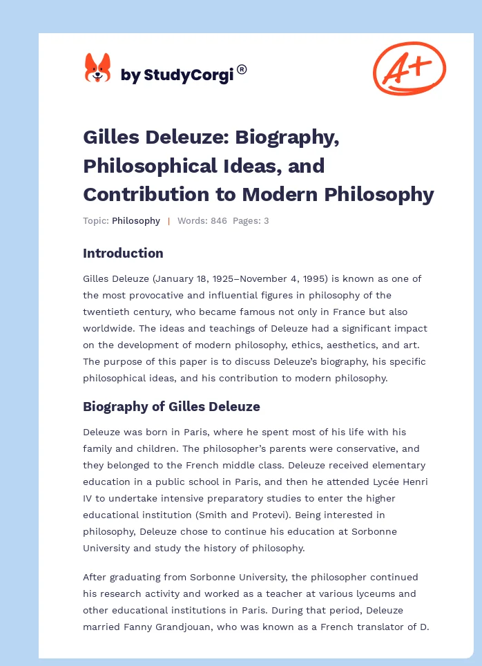 Gilles Deleuze: Biography, Philosophical Ideas, and Contribution to Modern Philosophy. Page 1