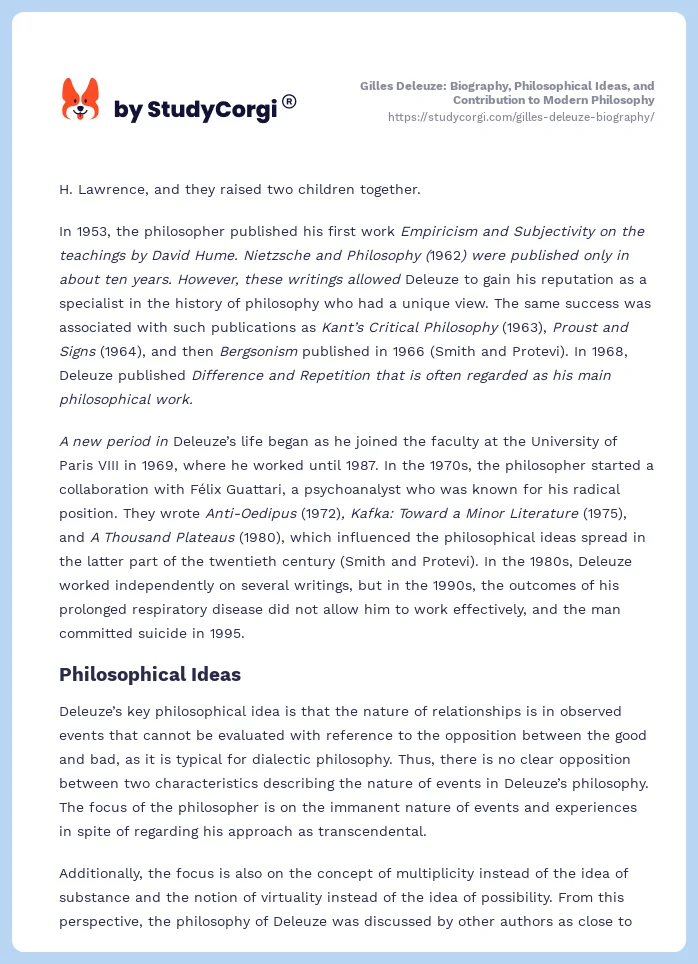 Gilles Deleuze: Biography, Philosophical Ideas, and Contribution to Modern Philosophy. Page 2