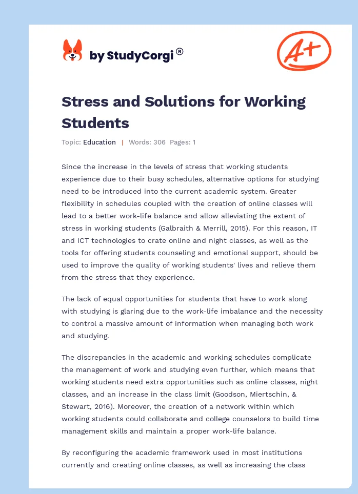 Stress and Solutions for Working Students. Page 1