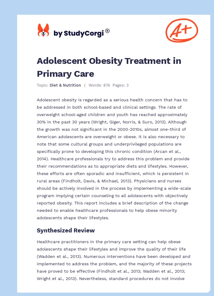 Adolescent Obesity Treatment in Primary Care. Page 1
