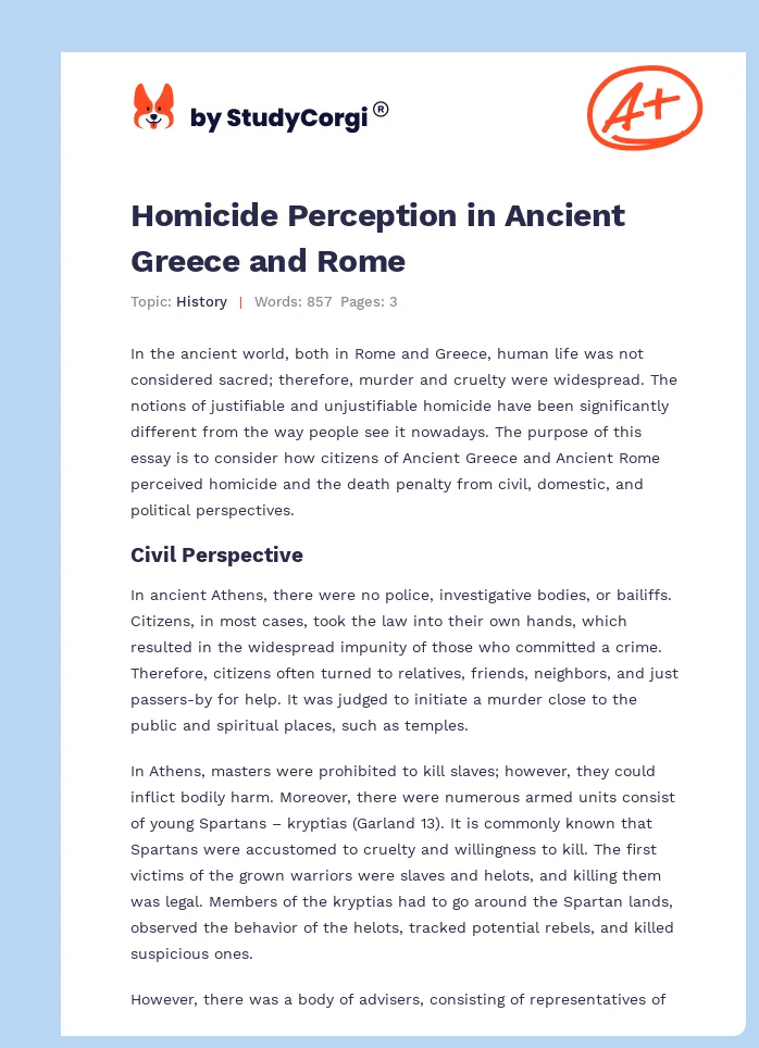 Homicide Perception in Ancient Greece and Rome. Page 1