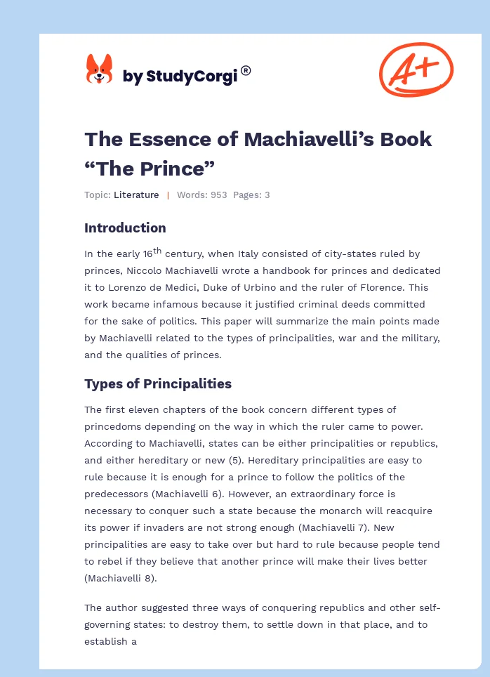 The Essence of Machiavelli’s Book “The Prince”. Page 1