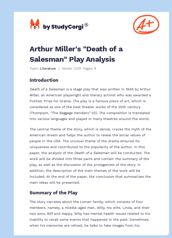 Arthur Miller's "Death of a Salesman" Play Analysis. Page 1