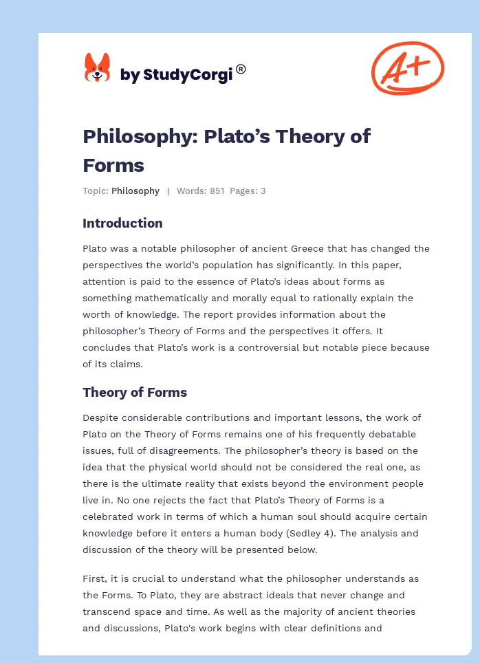 Philosophy: Plato’s Theory of Forms. Page 1