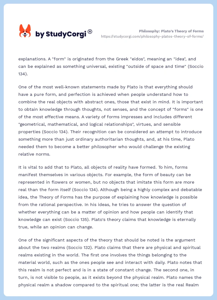 Philosophy: Plato’s Theory of Forms. Page 2