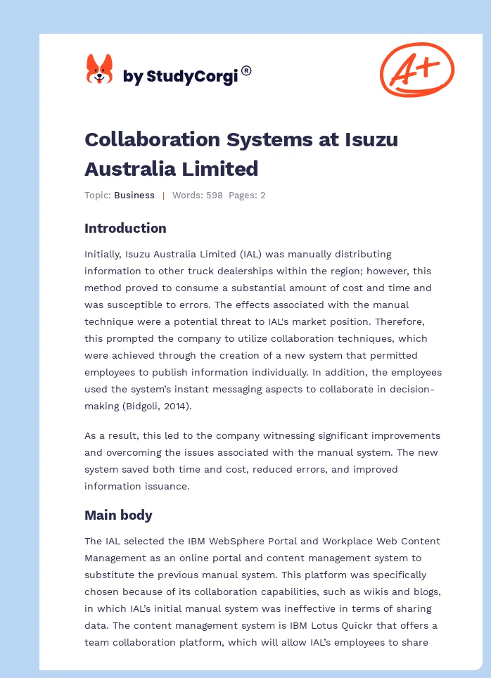 Collaboration Systems at Isuzu Australia Limited. Page 1