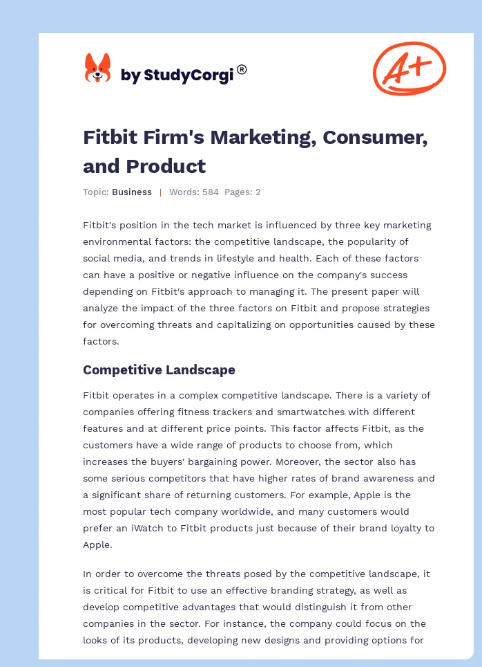 Fitbit Firm's Marketing, Consumer, and Product. Page 1