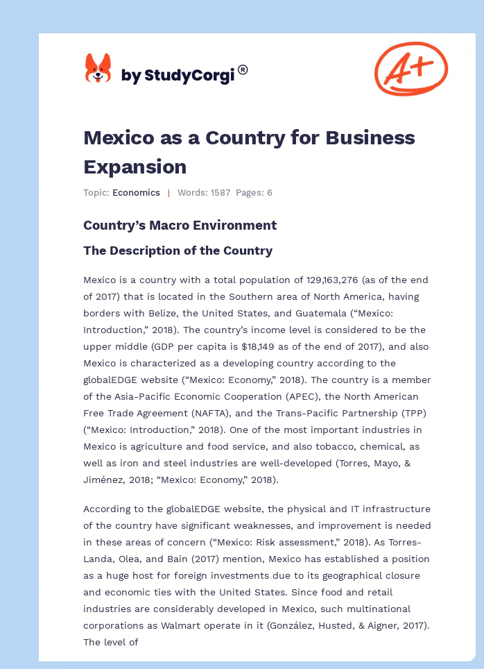 Mexico as a Country for Business Expansion. Page 1