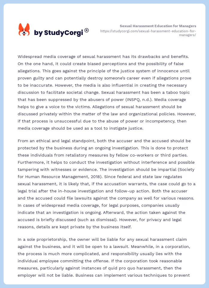 Sexual Harassment Education for Managers. Page 2