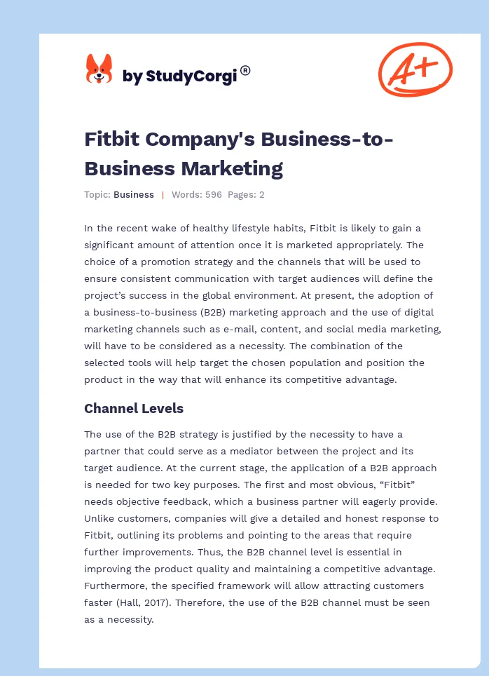 Fitbit Company's Business-to-Business Marketing. Page 1