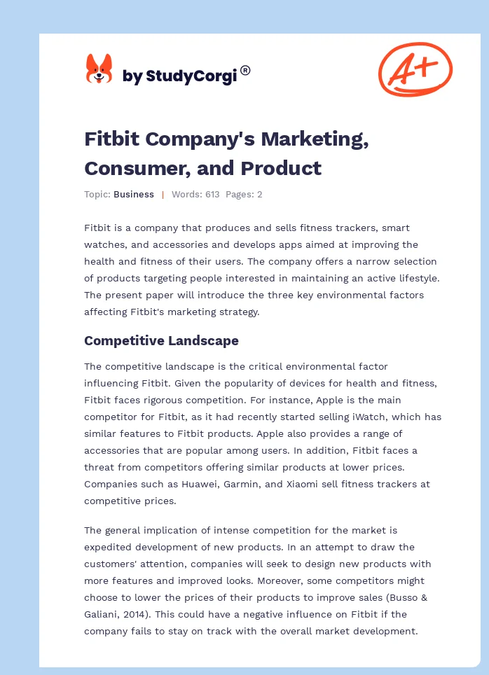 Fitbit Company's Marketing, Consumer, and Product. Page 1