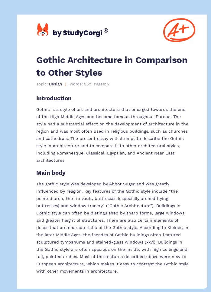 Gothic Architecture in Comparison to Other Styles. Page 1