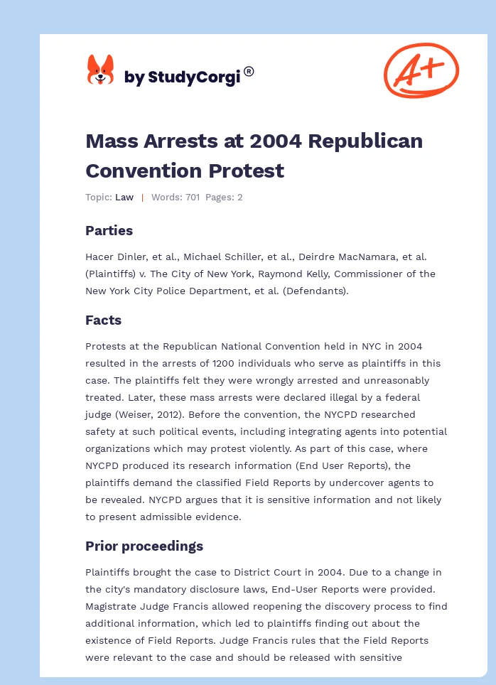 Mass Arrests at 2004 Republican Convention Protest. Page 1