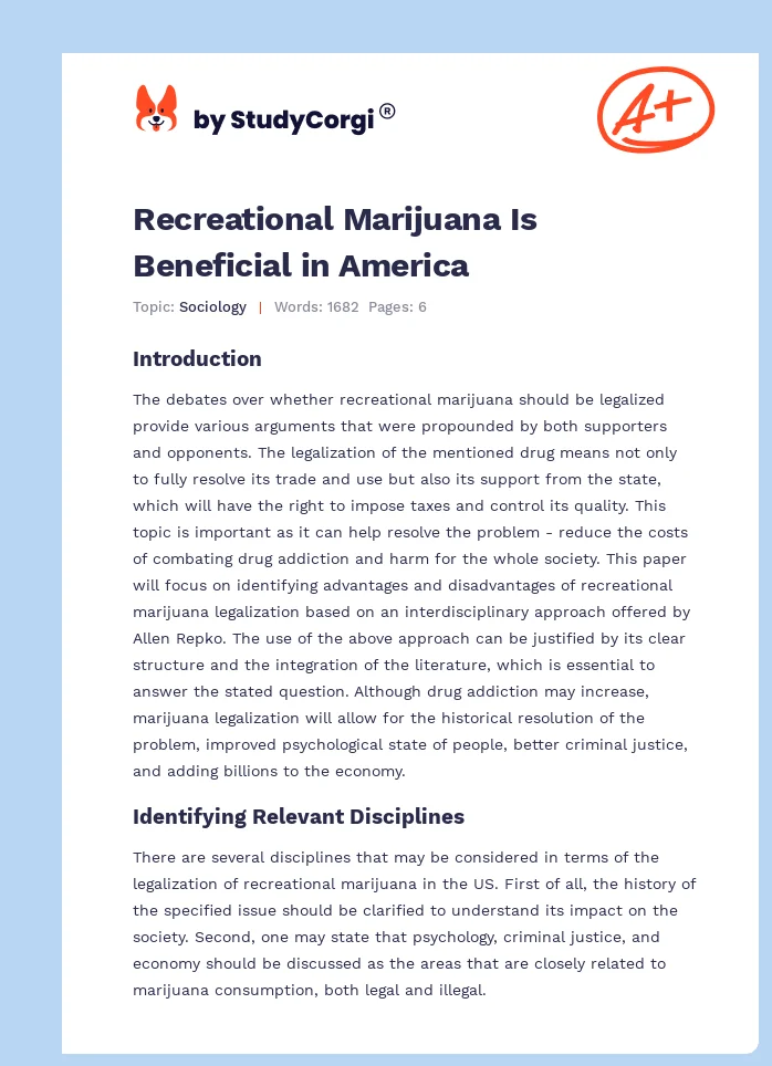 Recreational Marijuana Is Beneficial in America. Page 1