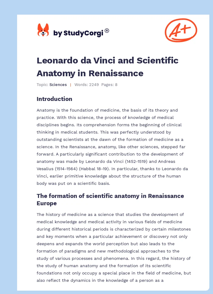 Leonardo da Vinci and Scientific Anatomy in Renaissance. Page 1
