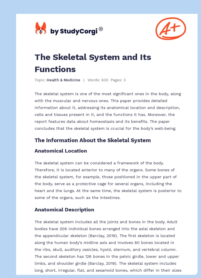 The Skeletal System and Its Functions. Page 1