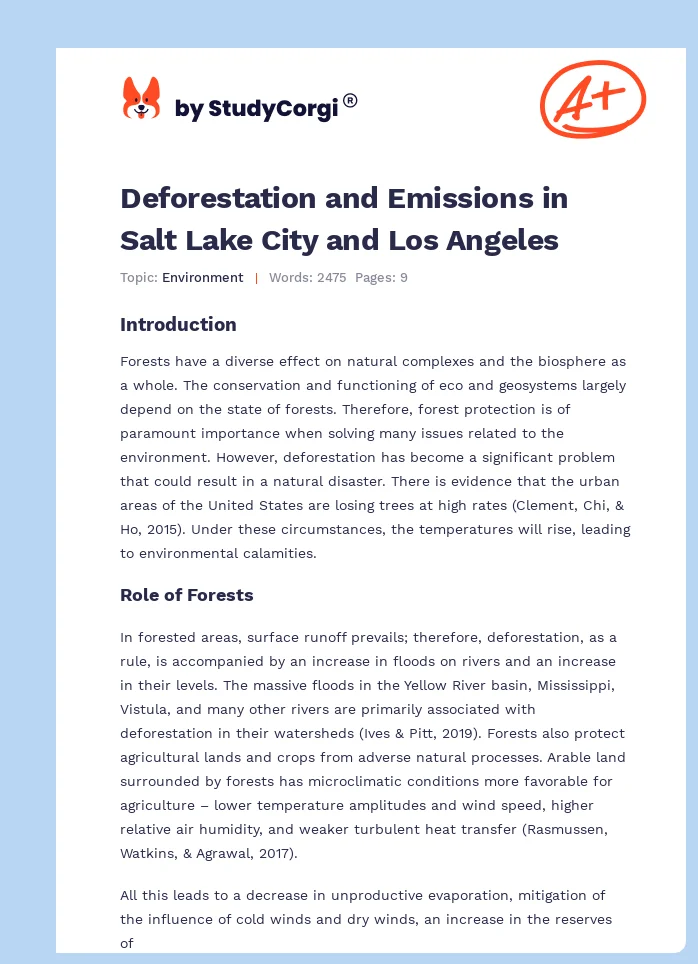 Deforestation and Emissions in Salt Lake City and Los Angeles. Page 1