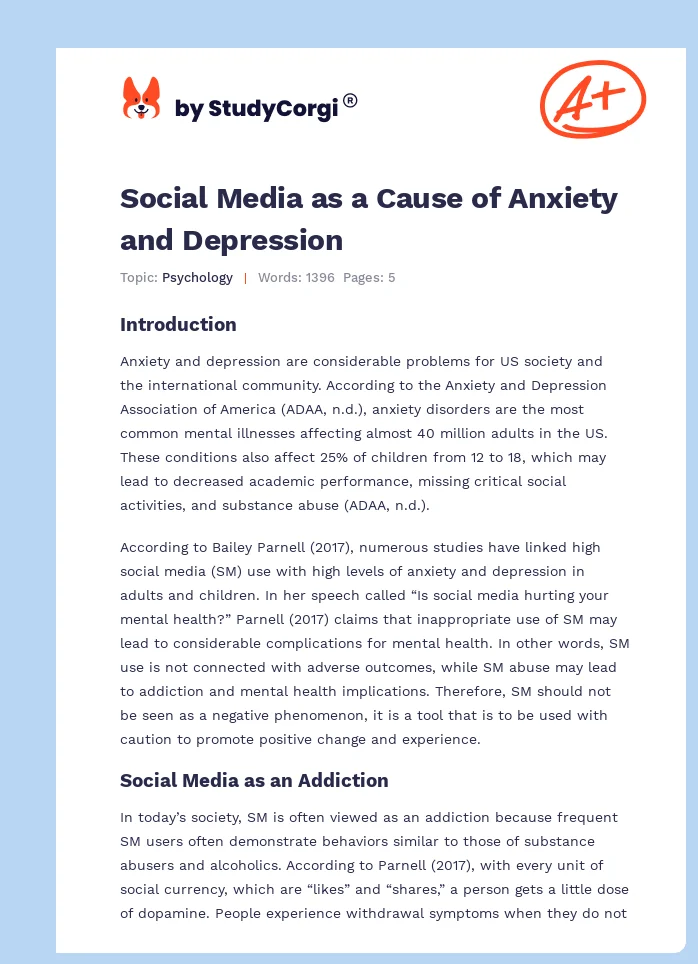 Social Media as a Cause of Anxiety and Depression. Page 1