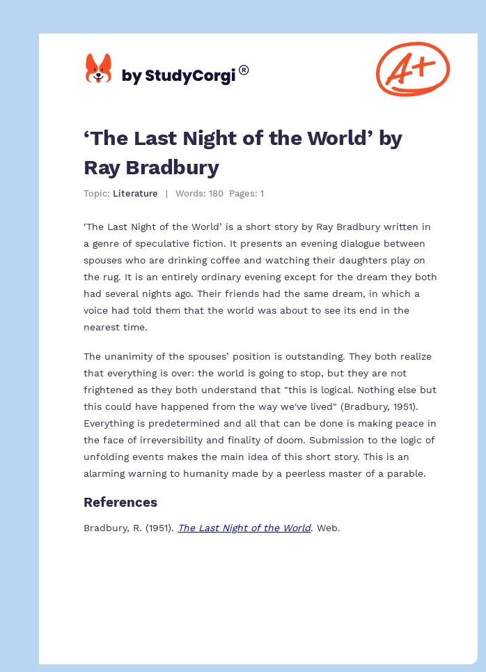 ‘The Last Night of the World’ by Ray Bradbury. Page 1