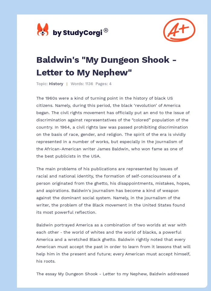 Baldwin's "My Dungeon Shook - Letter to My Nephew". Page 1