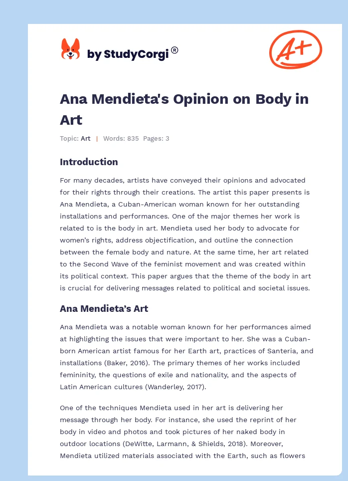 Ana Mendieta's Opinion on Body in Art. Page 1