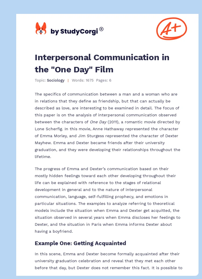 Interpersonal Communication in the "One Day" Film. Page 1
