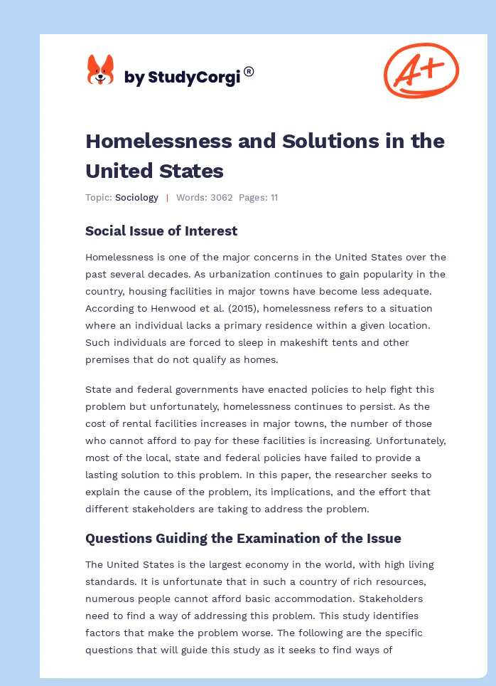 Homelessness and Solutions in the United States. Page 1