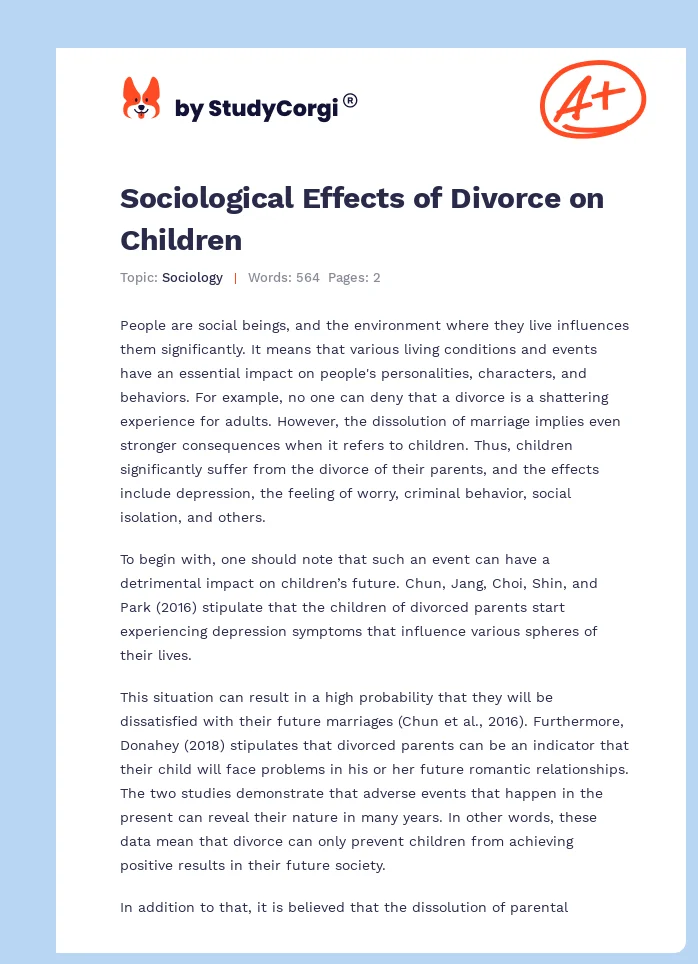 Sociological Effects of Divorce on Children. Page 1