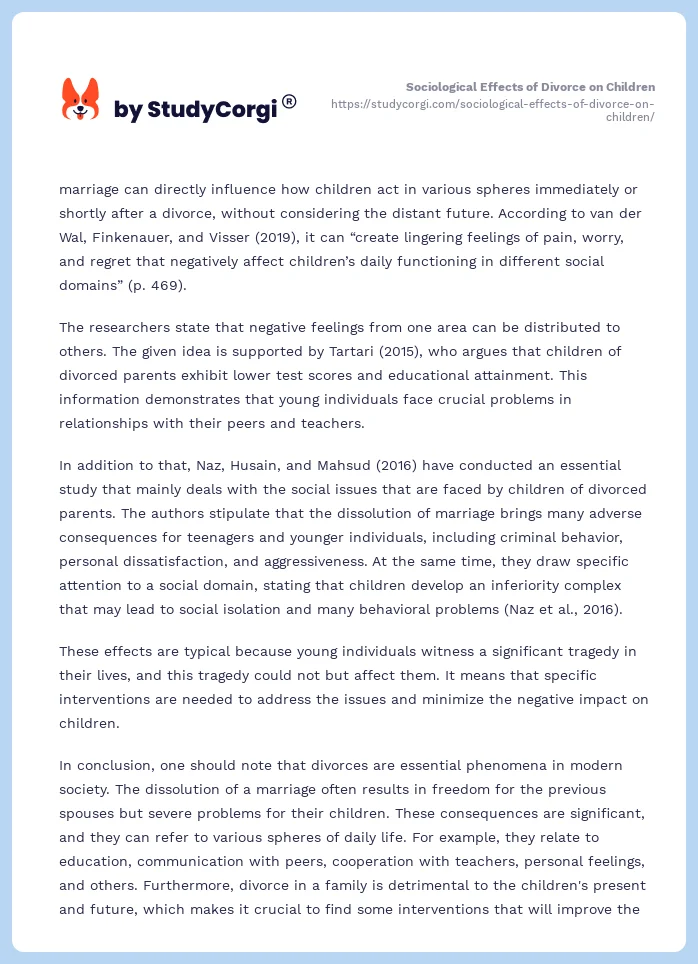 Sociological Effects of Divorce on Children. Page 2